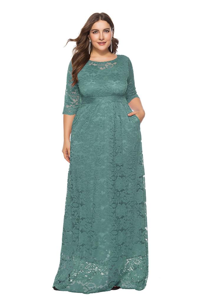 Plus Size Women's Four Seasons Bridesmaid Dress Banquet Annual Meeting Lace Pocket Dress