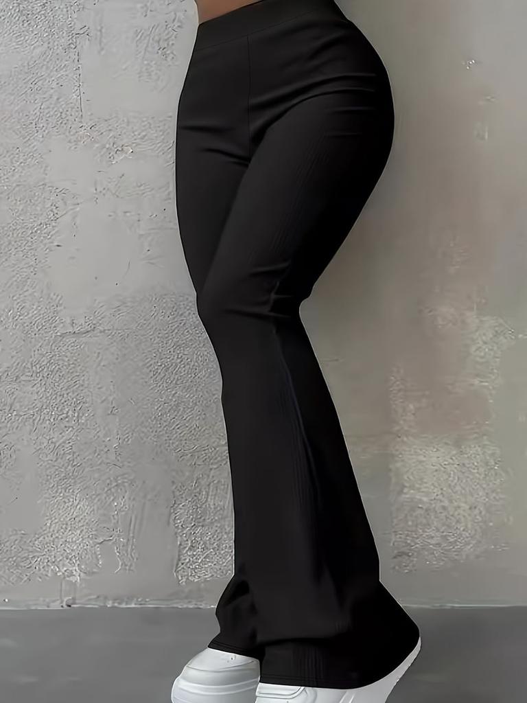 Damen Herbst/Winter Lässige Schlanke Gerippte Baumwollhose Hoher Bund Lange Hose