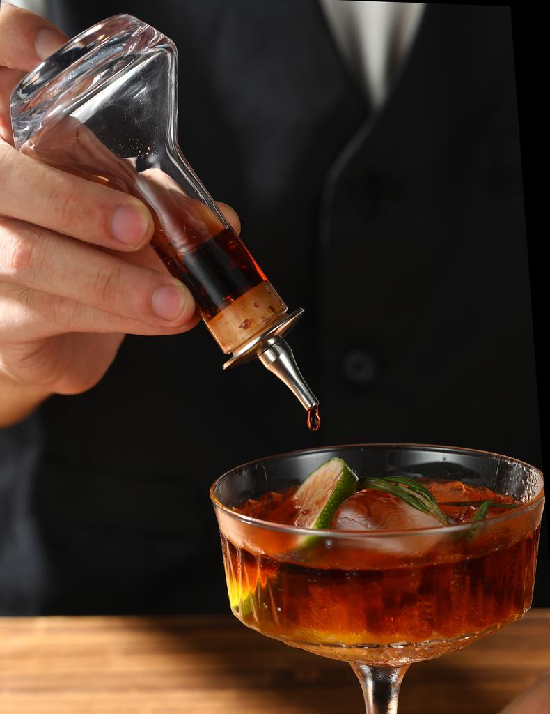 Bouteille en Verre de 50 ml pour Bitters de Cocktail - avec Bouchon Doseur en Acier Inoxydable, Design Cage à Oiseaux pour Mixologue Professionnel