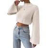 Autumn and Winter New European and American Solid Color Versatile High Waist Short Style Trumpet Sleeve Half High Collar Pullover Sweater for Women