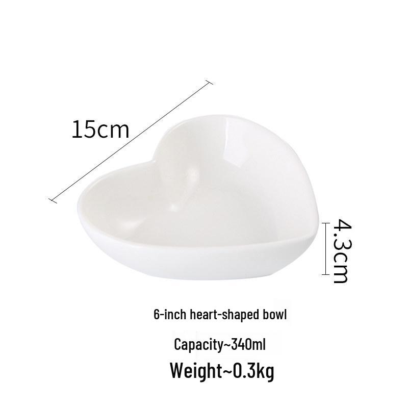 Pure White Heart-Shaped Ceramic Bowl and Plate Set - Ideal for Fruit, Salad, Sauce, Baking, and Soup.