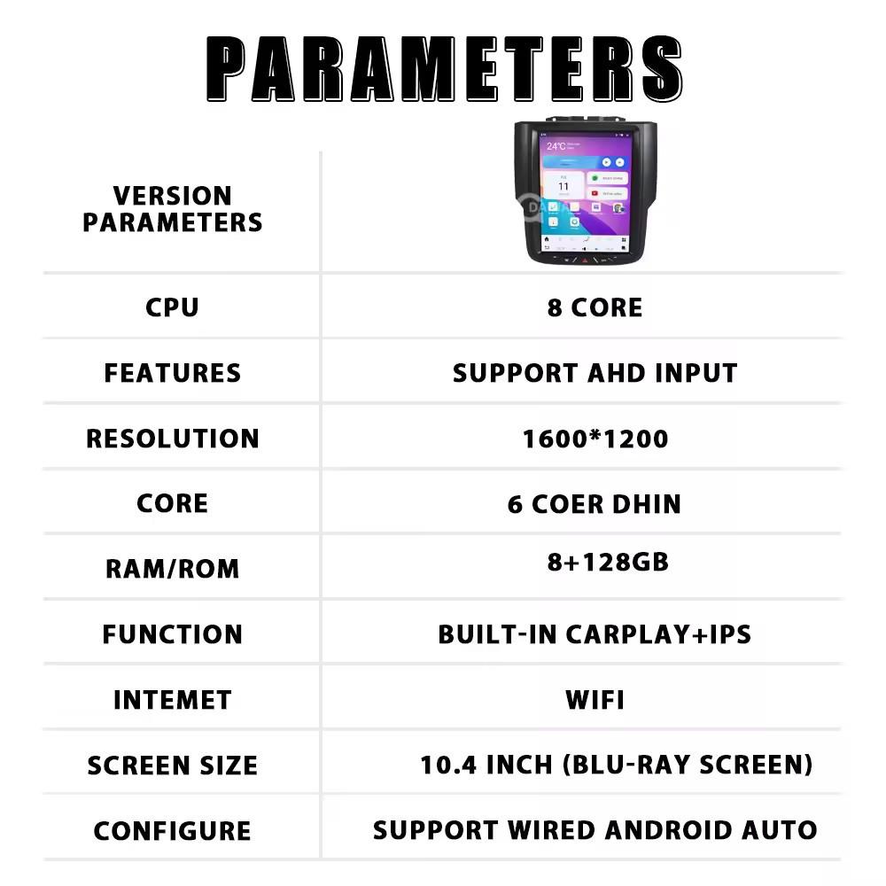 Dodge Ram 1500 10.5” Vertical Screen Smart Android Navigation with Wireless CarPlay