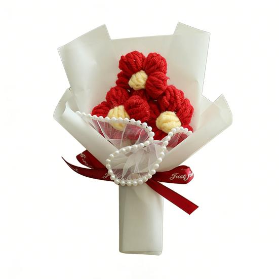 Crochet Flower Bouquet Handcrafted Knitting Flower Ornament Yarn Floral Decoration Mother's Day Birthday Christmas Gift