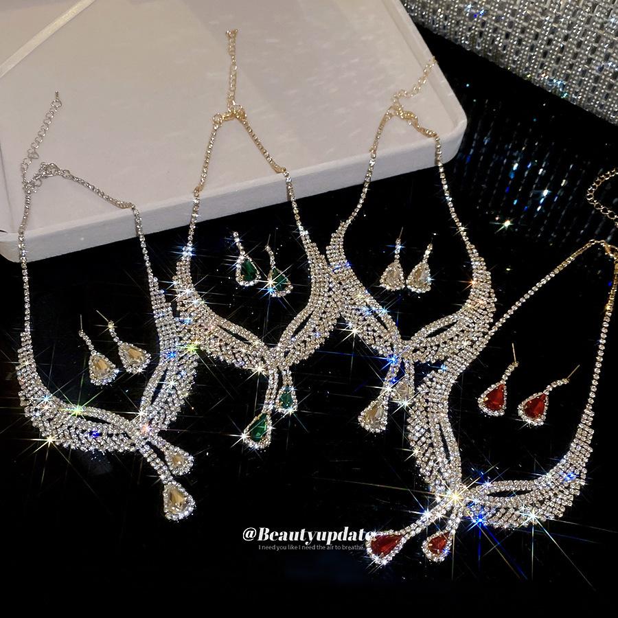 Exquisite Rhinestone Water Drop Tassel Necklace & Earring Set - Luxurious European & American Style