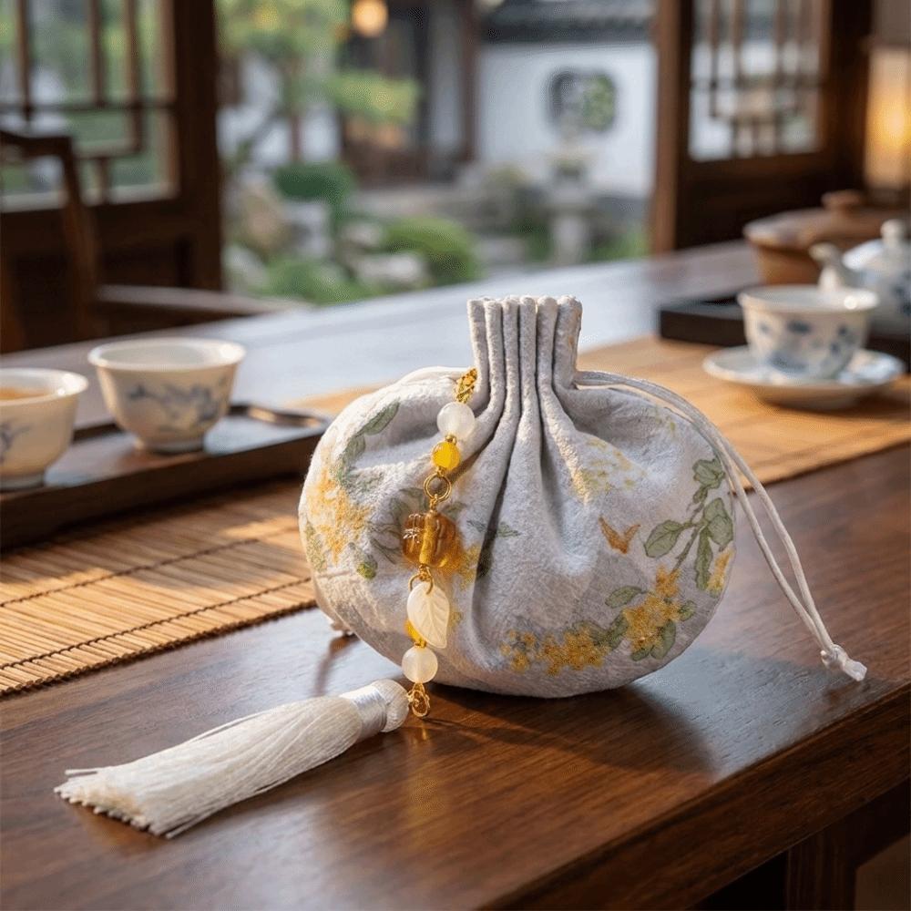 Elegant Zen Inspired Ancient Sachet Drawstring Closure with Tassels Chinese Pouch Handmade Mini Empty Bag Gift Giving