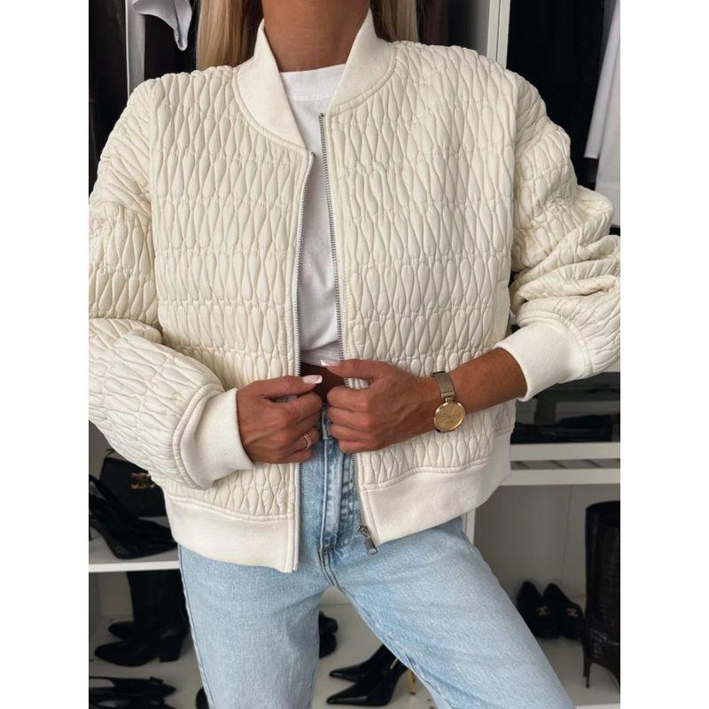 Autumn New Women clothes Western Style Solid Embroidered Short Zipper Clip Thin Gram Cotton-padded jacket High Waist Zip-up Top