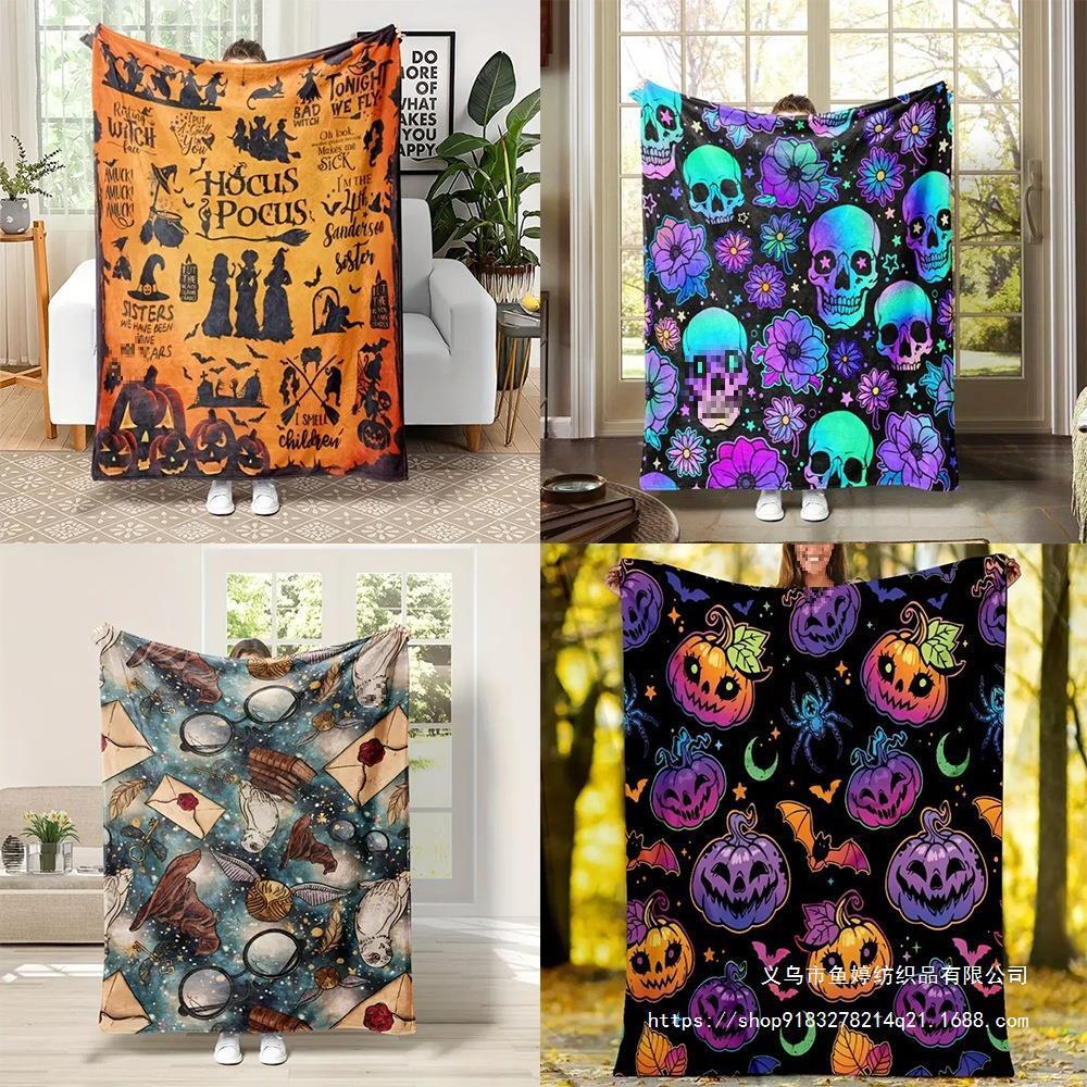 Flannel Fleece Blanket Cover Flannel New 2024 Halloween Bed Sheet Blanket Home Sofa