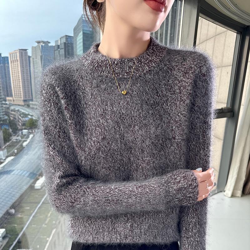 Lekasha Women's Mink Cashmere Marled Yarn Drop Shoulder Knitwear for Autumn/Winter