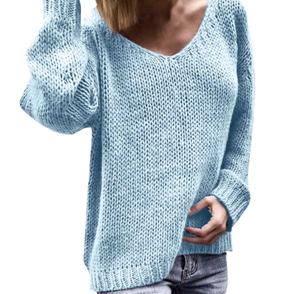 Women's Fashion V-neck Long Sleeve  Solid Color Sweaters and Knitted Sweaters