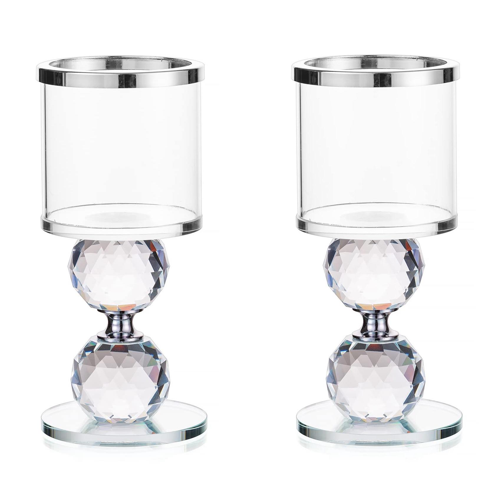 T02C!Crystal Glass Pillar Candle Holder Clear Glass Candle Holder With Glass Covers For Table Centerpiece Decoration