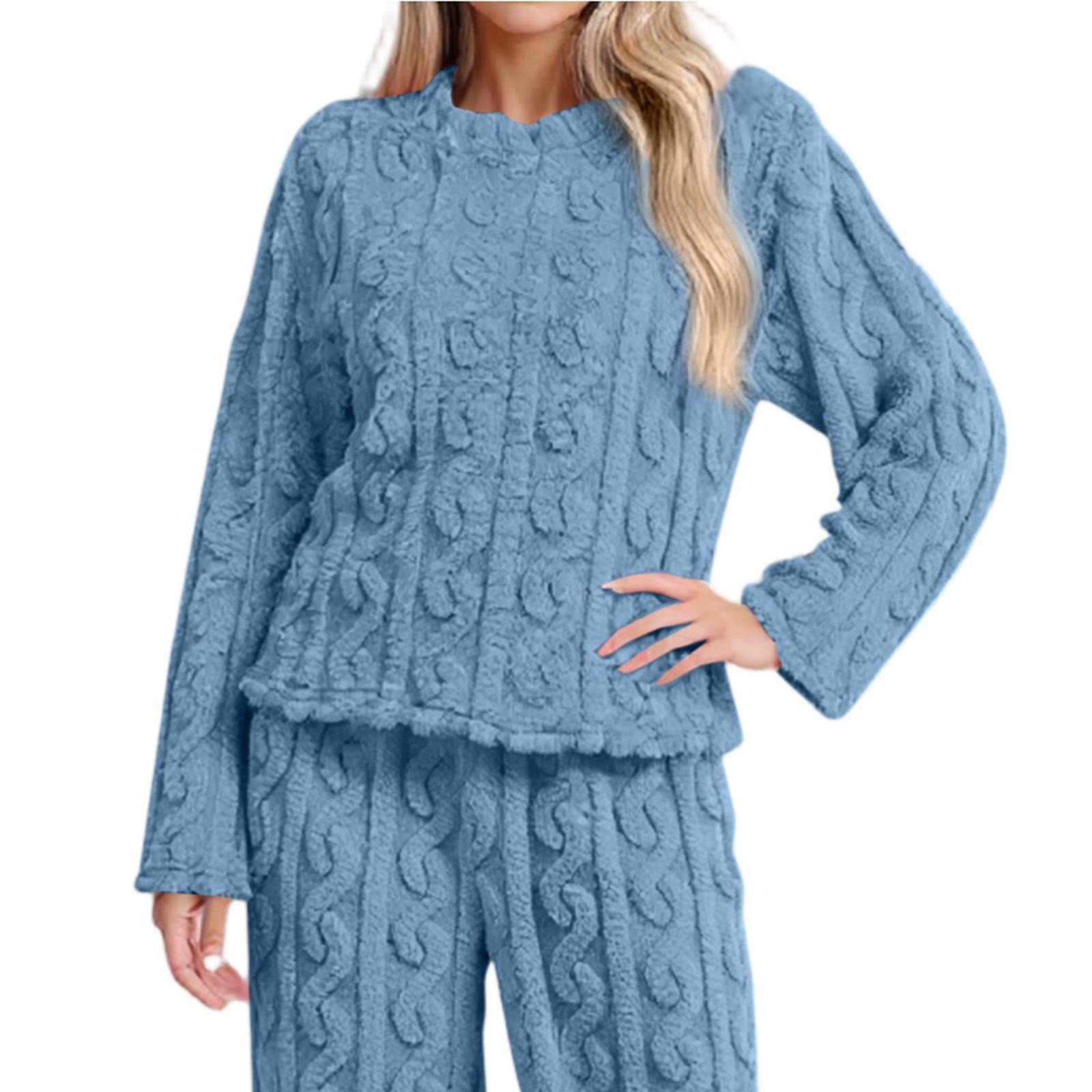 

Женская модная флисовая подкладка и утолщенный пуловер с длинным рукавом для пижамы L синий