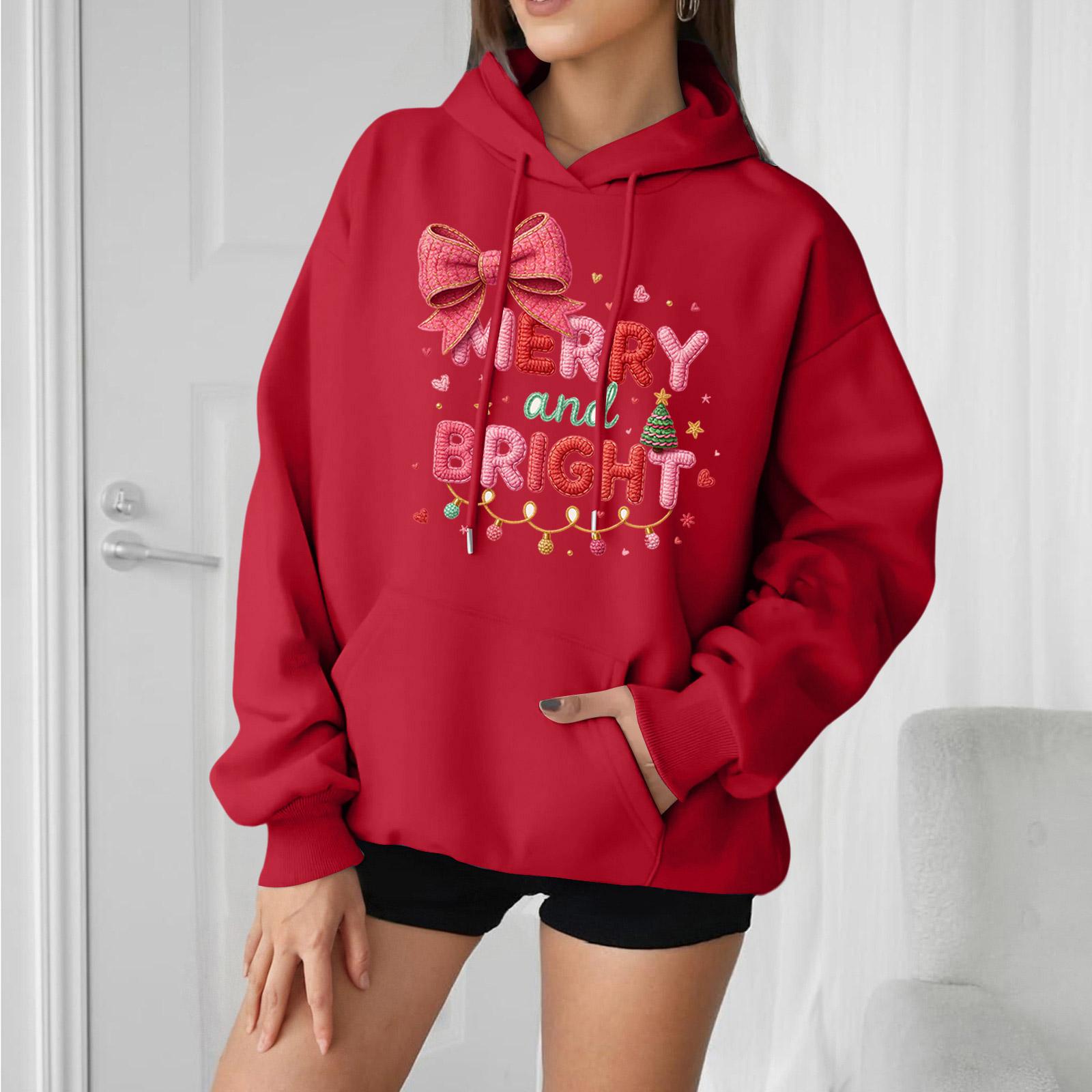 

Женский свободный удобный повседневный модный свитшот с капюшоном и длинными рукавами с принтом персонажа M винный