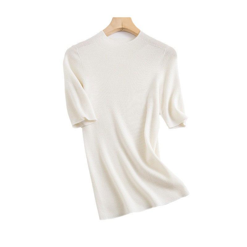 Machine washable worsted 0 full wool pullover semi-turtleneck medium sleeve bottomed knitted sweater new wool sweater autumn slim fit