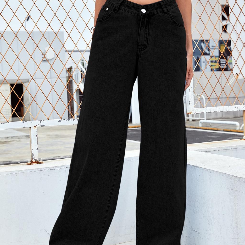 Blugi de damă, spălați cu talie înaltă, pantaloni la modă, versatili, cu picioare drepte