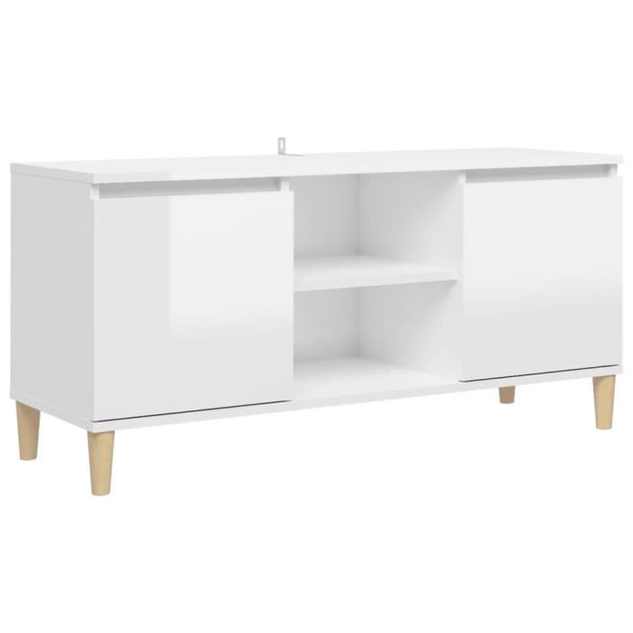 VidaXL Meuble TV avec pieds en bois Blanc brillant 103,5x35x50 cm