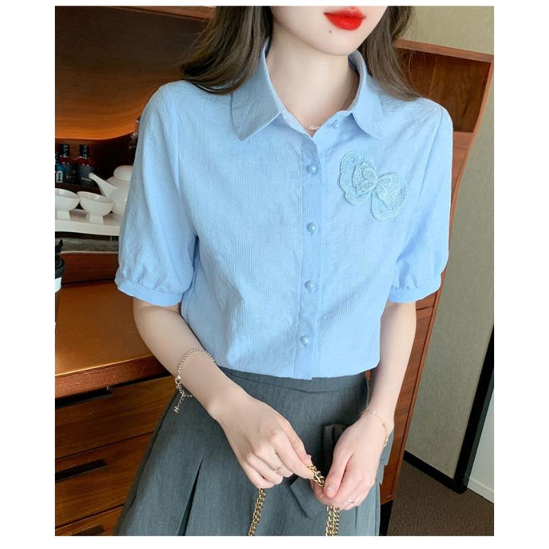 Summer New Style Jacquard Embroidery Casual Fashion Versatile Women's Short Sleeve Shirt