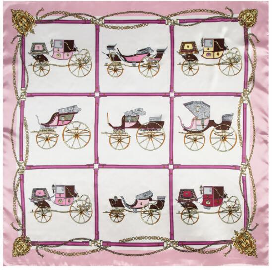 New 90cm Square Silk Scarf Horse Designs Luxury Brand Neckerchief Muslim Headscarf Square Scarves Lady Foulard Female Bandana