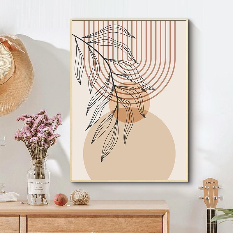 Nordic Bohemian Canvas Painting Vintage Minimalist Line Leaf Wall Art Geometric Prints For Modern Living Room Home Decor Unframed
