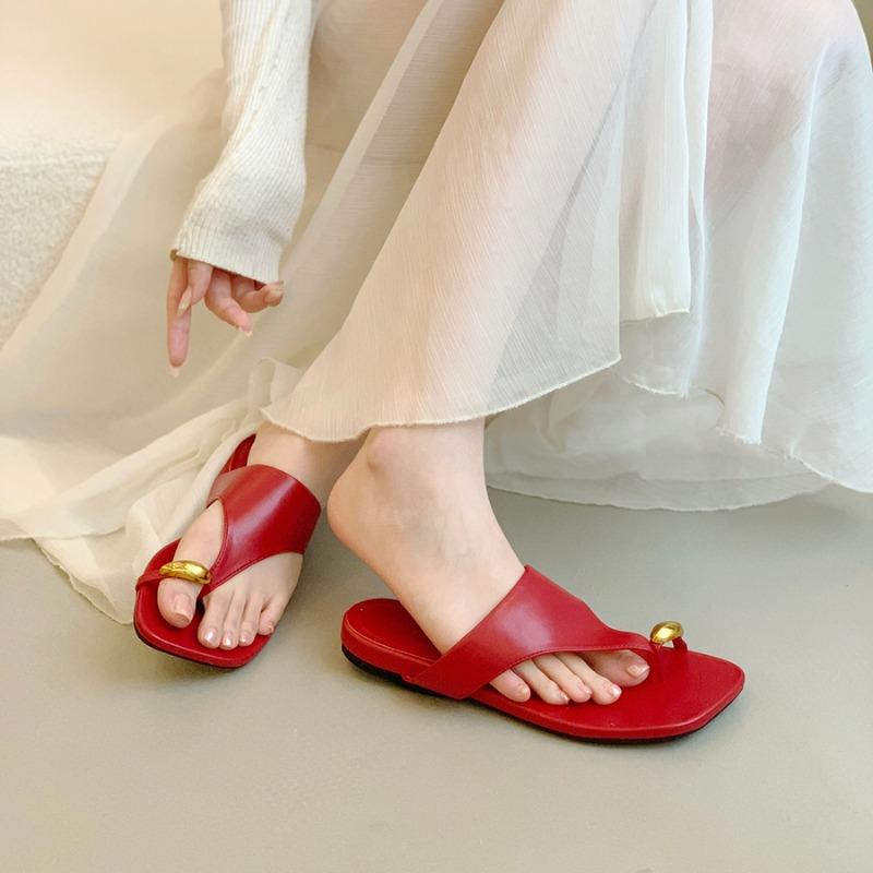 Fashion Fashion Metal Buckle Toe Slippers Women's Square Head Cover Foot Soft Sole Non-slip Wear-resistant Cool Mopping