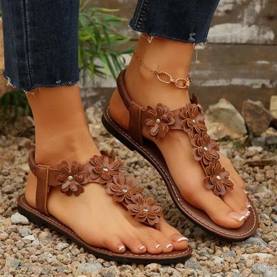 Women's Shoes 2025 High Quality  Pinch Toe Women's Sandals Fashion Floral Beach Sandals Women Summer Plus Size Flat Sandals