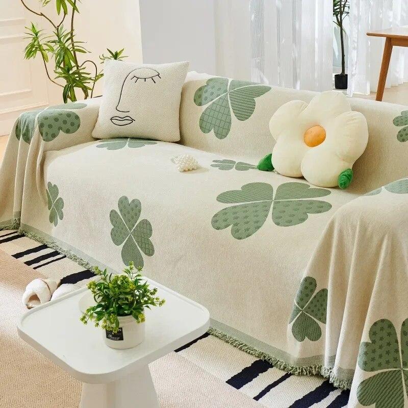 Soft Chenille Sofa Cover Universal One-piece Full Coverage Blanket Green Pattern Wrinkle Resistant Home Decor Seat Cushion 180x130cm1pcs