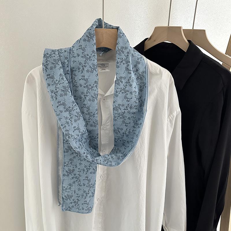 Estilo Primavera e Outono Retrô Pequeno Floral Algodão Linho Lenço Grande Ar Condicionado Viagem Xale Almofadas de Ombro Pescoço Versão Coreana Lenço Feminino