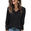 Women's T Shirt Tee Button Long Sleeve Tunic Daily Weekend Fashion Basic V- Neck Regular Top