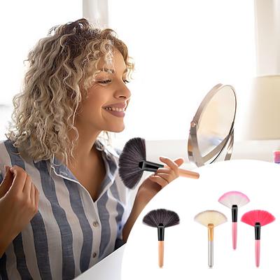 Pennello Makeup a Ventaglio in Fibra Sintetica per Donne Pennelli da Viaggio Applicazione Viso Cosmetico Pennello Ombretto Manico Ergonomico