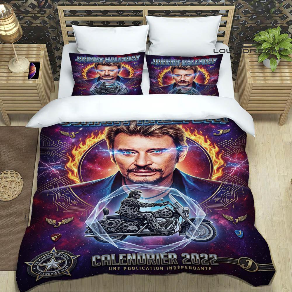 3D Johnny Hallyday bedruckte Bettwäsche-Sets exquisites Bettwaren-Set Bettbezug Steppbett-Set Bettwäsche-Set Luxus Geburtstagsgeschenk