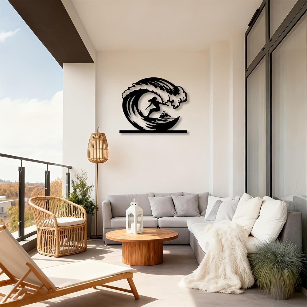 Wanddeko Metallkunst Surfwelle Flacheisen Skulptur für Wohnzimmer Schlafzimmer Büro