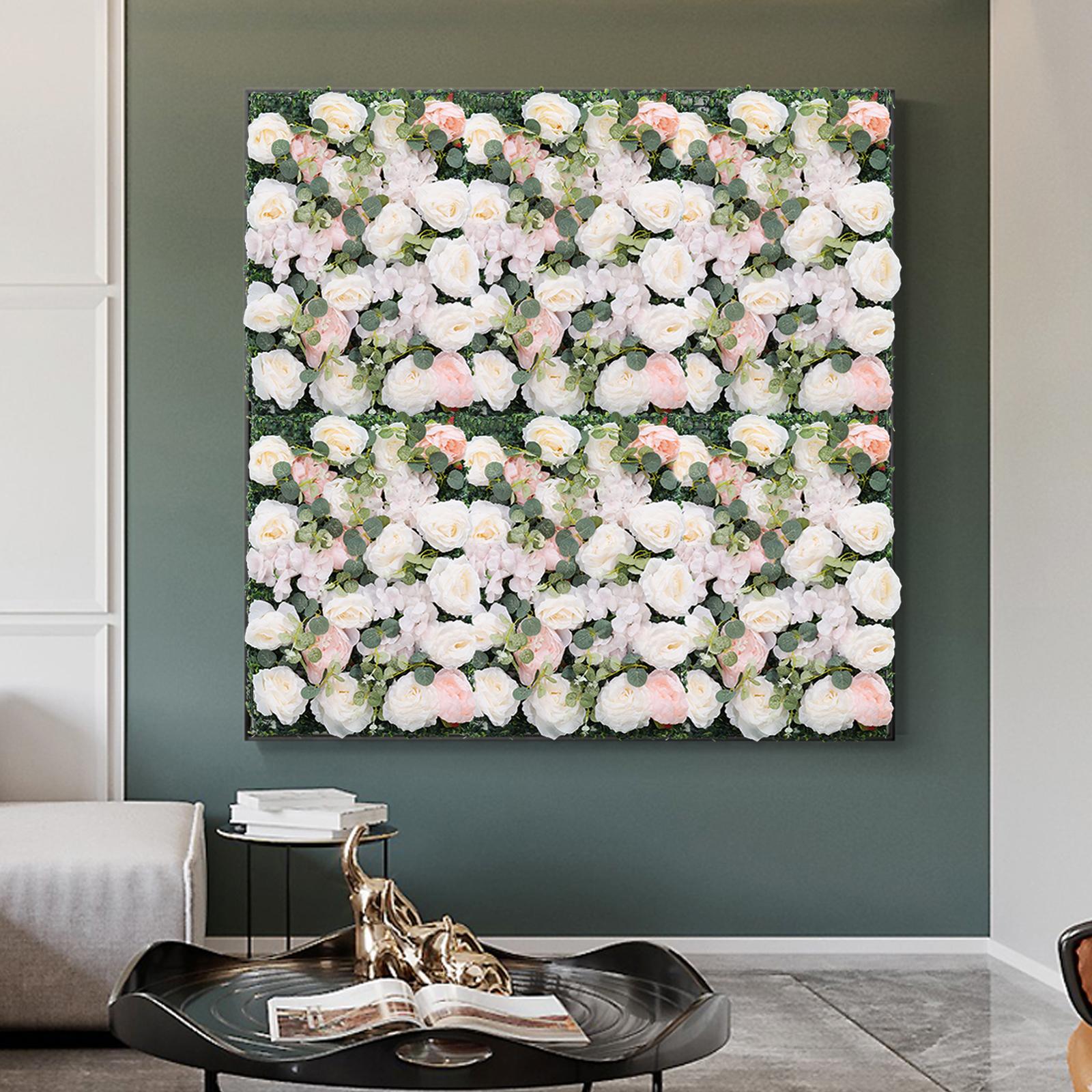

6 Pcs Pink and White Silk Flower Wall Panel Set - 24 x16 Artificial Rose Floral Backdrop, Faux Flower Decor for Wedding, Party