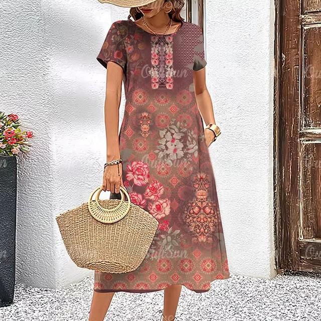3D Digital Printing Dresses Women's Summer Short-sleeved O-neck Casual Loose Dress