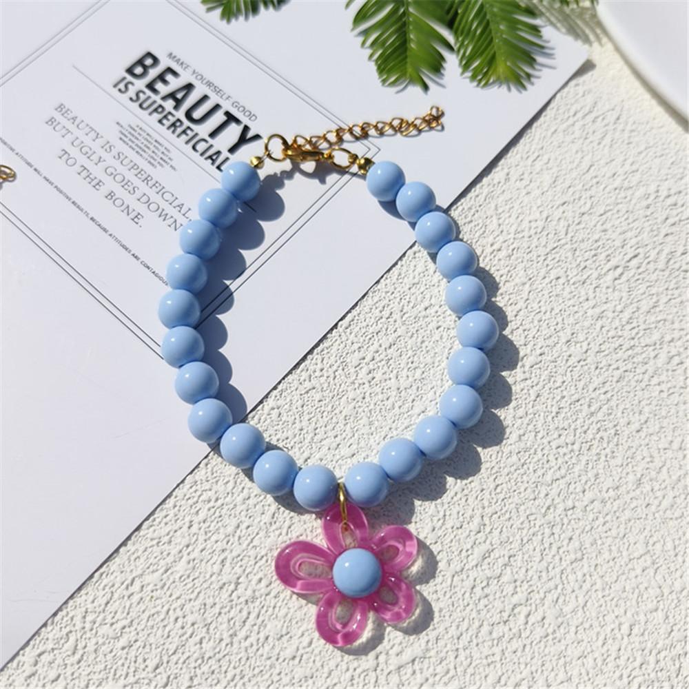 Regulowana obroża dla kota z perłami i zawieszką w kształcie kwiatka, modny naszyjnik dla małych psów, akcesoria jubilerskie dla szczeniąt, naszyjnik dla kota