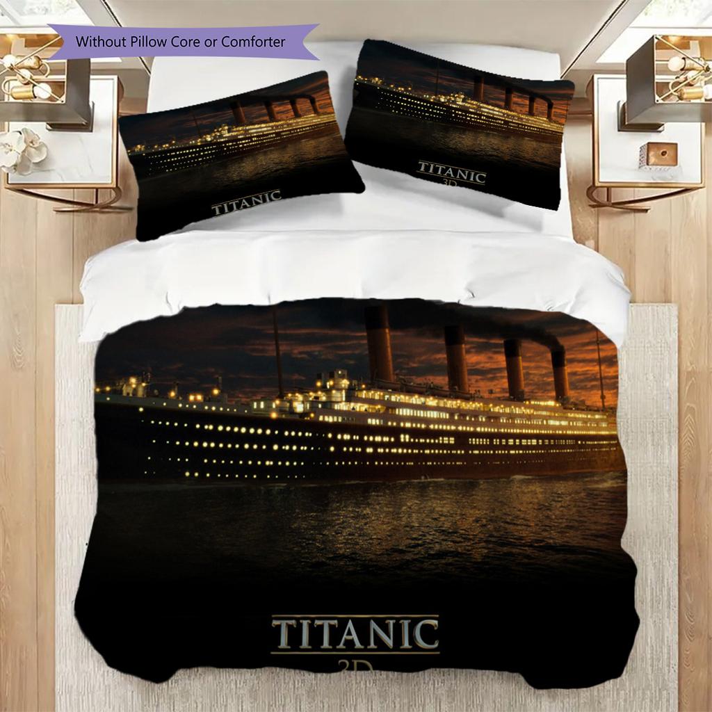 Titanics Final Voyage Sunset Bedding (1 * duvet cover + 2 * pillowcase, without core) 2D Flat Christmas birthday gift Soft and comfortable Bedding set