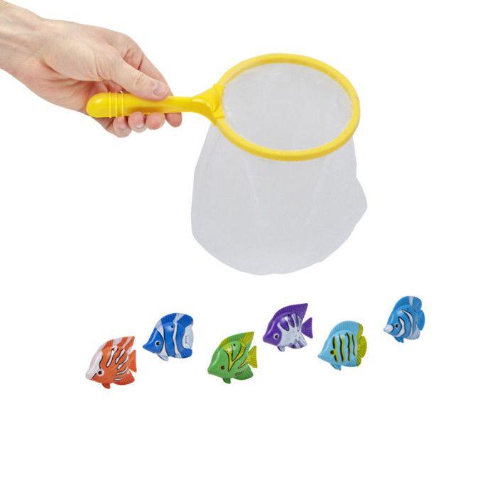 Fishing Game for Children with Net and 6 Colorful Fish Ideal for the Bath the Pool or Outdoor Water Games