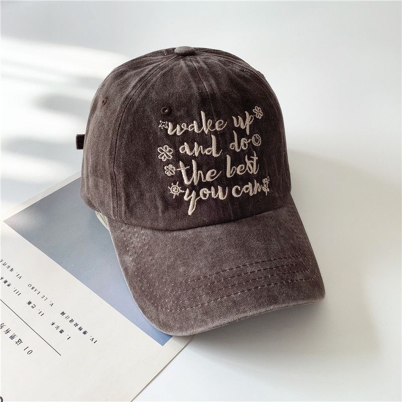 

Washed Cotton Baseball Cap Female Cross-Border Vintage Small Flower Letters Distressed Peaked Cap Spring Summer Sun Hat Male Brown Adjustable