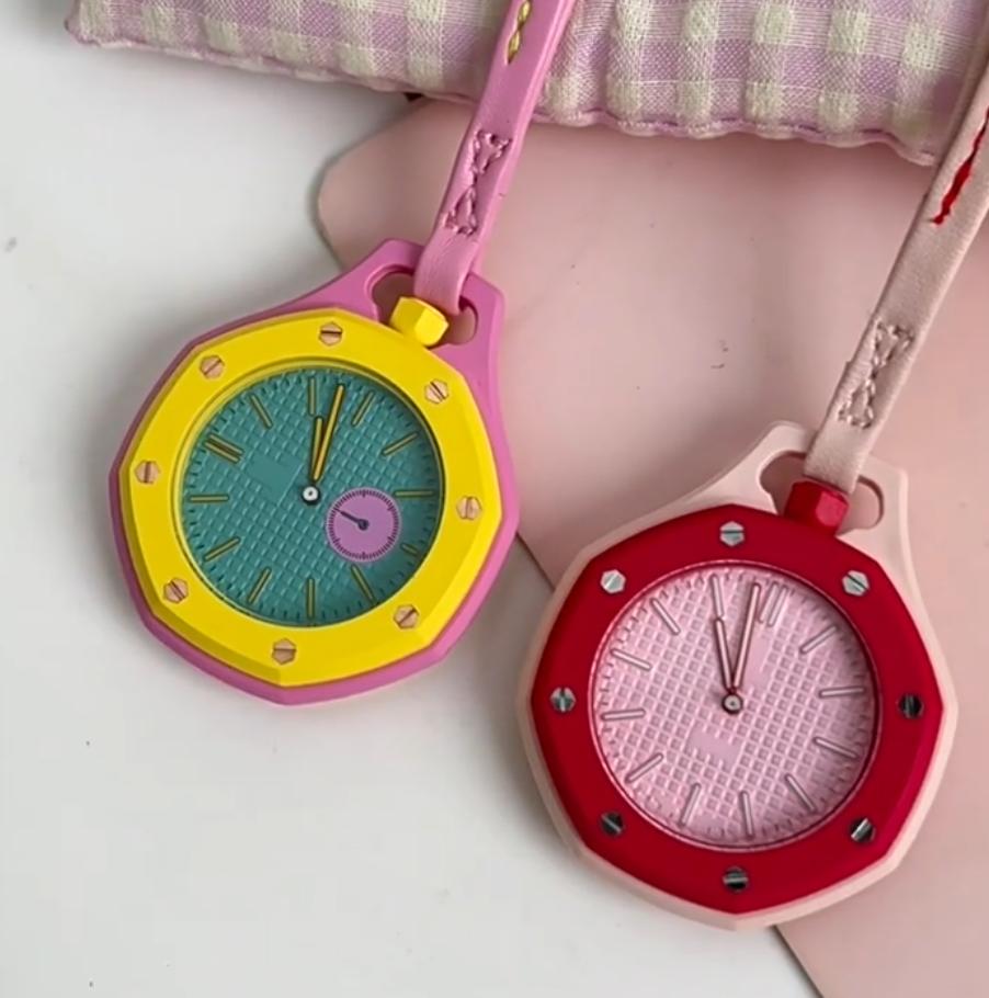 Biokeramisch Achtkant Popstijl Zakhorloge Bedrukt Logo Uurwerk Horloge 40mm Wijzerplaat Leren Nekkoord Modekleur Hanger Klok