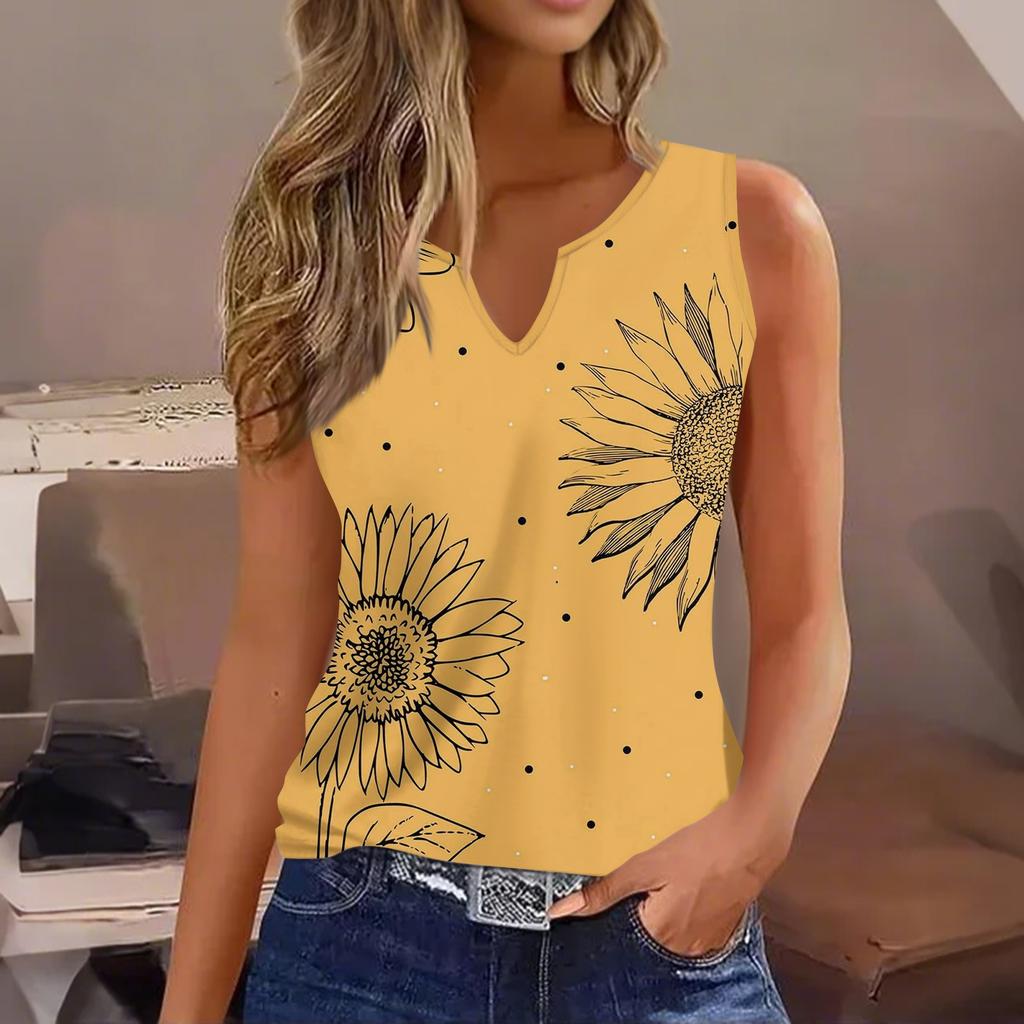 Women's Vest Fashion Casual Sleeveless Small V-neck Retro Printed T-shirt Outer Wear Vest Sexy
