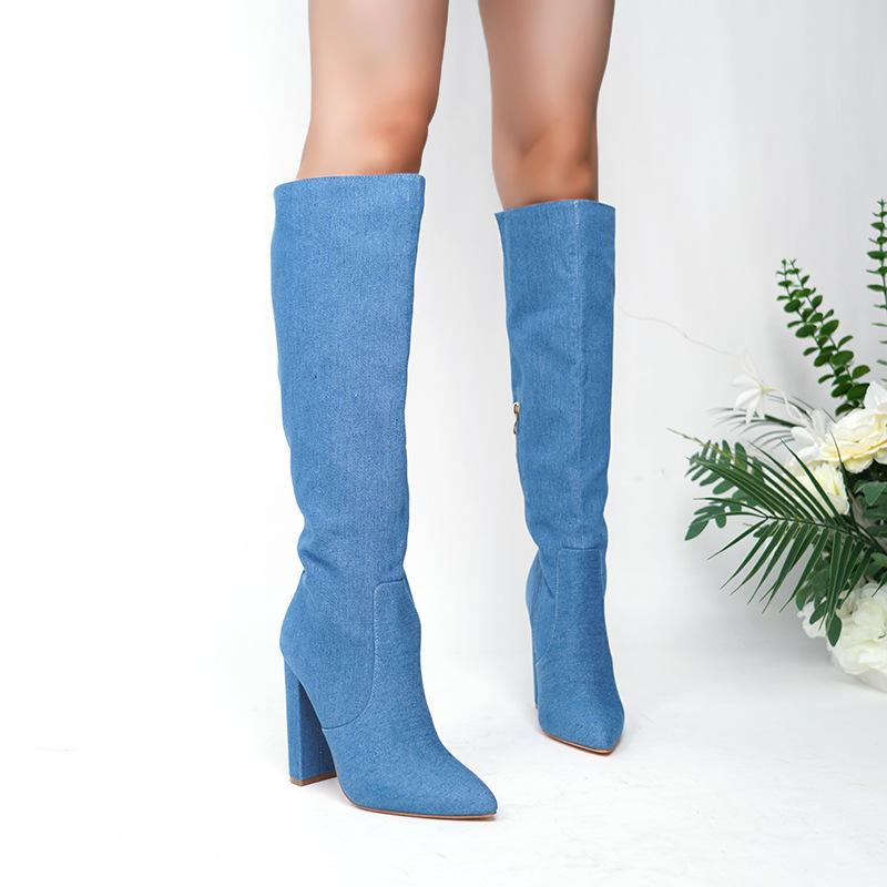 Autumn and winter new fashion thick heel pointed boots but knee women's side zipper fashion high boots