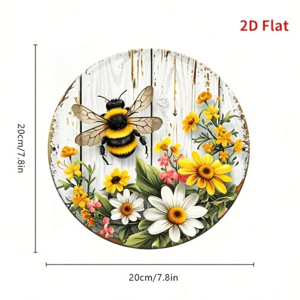 Rustikales Bienen- und Blumen-Metallwandkunstschild, 20 cm Landhausstil Heim- und Bürodekoration Plakette