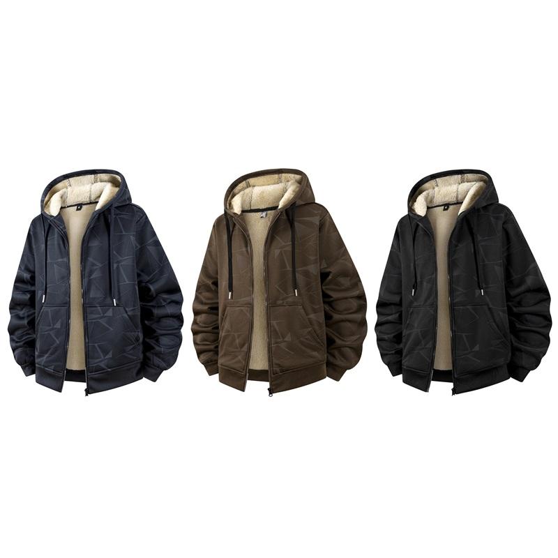 Men's Winter Fashion Casual With Thick Lambskin Fleece Hooded Cardigan Jacket