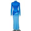 Women's Fall Temperament Long Sleeve Twisted Shrink Pleated Gradient Slim High Waist Long Dress