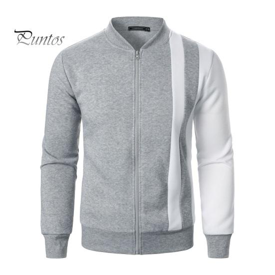 

Мужское осенне-зимнее пальто с воротником-стойкой, застежкой-молнией, цветной спортивной курткой с эластичными манжетами и подолом, облегающая верхняя одежда для фитнеса M светло-серый