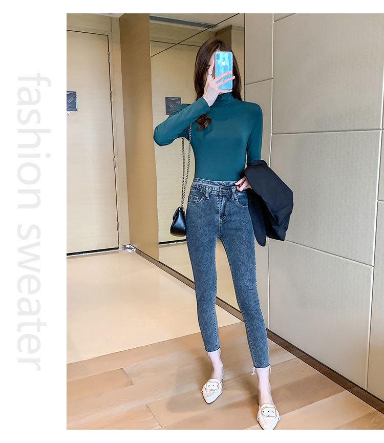 Women's High-Neck Knit Base Layer - Slimming Solid Color Autumn 2026 Style