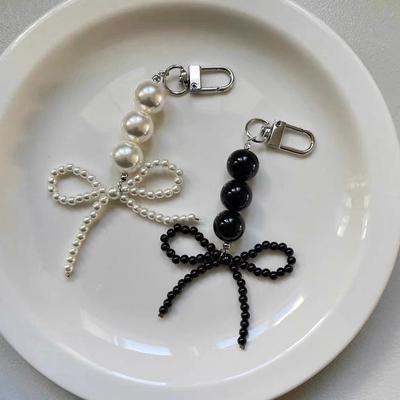 Ins Style Bowknot Pearls Key Chain Metal Love Phone Pendant Headphone Case Charms Bag Decor Car Key Ring
