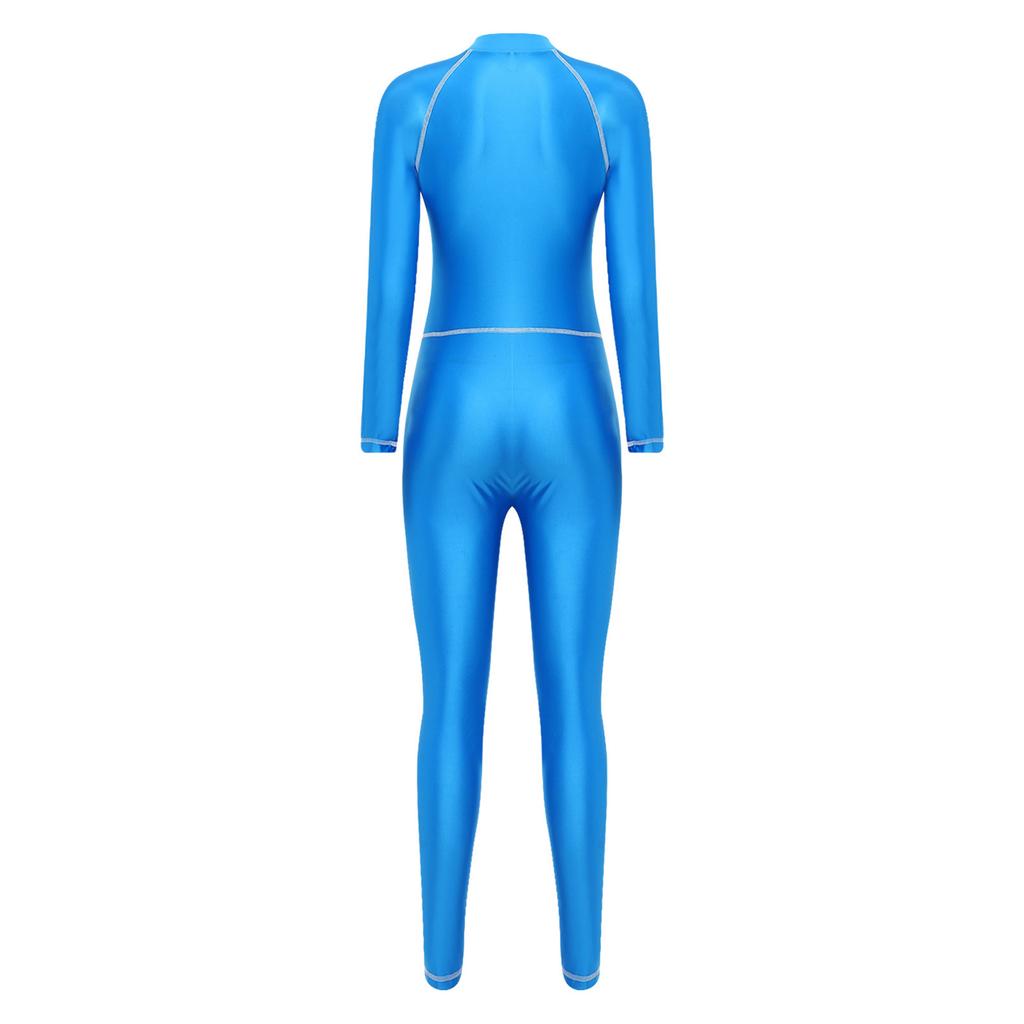 S-3XL Damen Ganzkörper Rash Guard Badeanzug Stehkragen Langarm Lange Hosen Glänzender Jumpsuit für Surfen Tauchen Wassersport