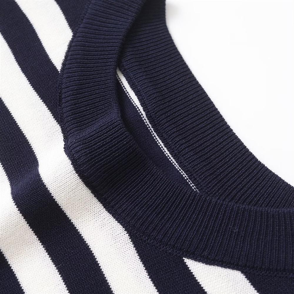 Spring 2025 Women's Striped Color Block Knit Pullover with Round Neck & Long Sleeves