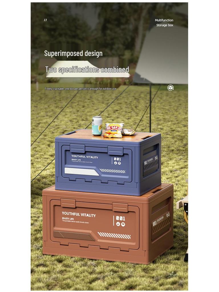 Extra Large Outdoor Storage Box: Side-Opening, Wood Lid, Foldable Camping & Car Trunk Organizer