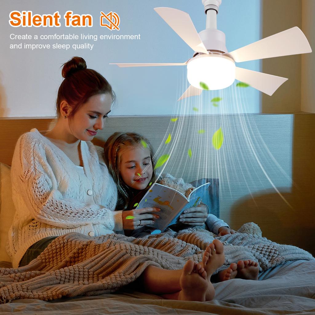 Socket Fan Light with Remote Ceiling Fan with Light Adjustable Wind Speed Socket Ceiling Fan Light Bulb Fan for Home Office