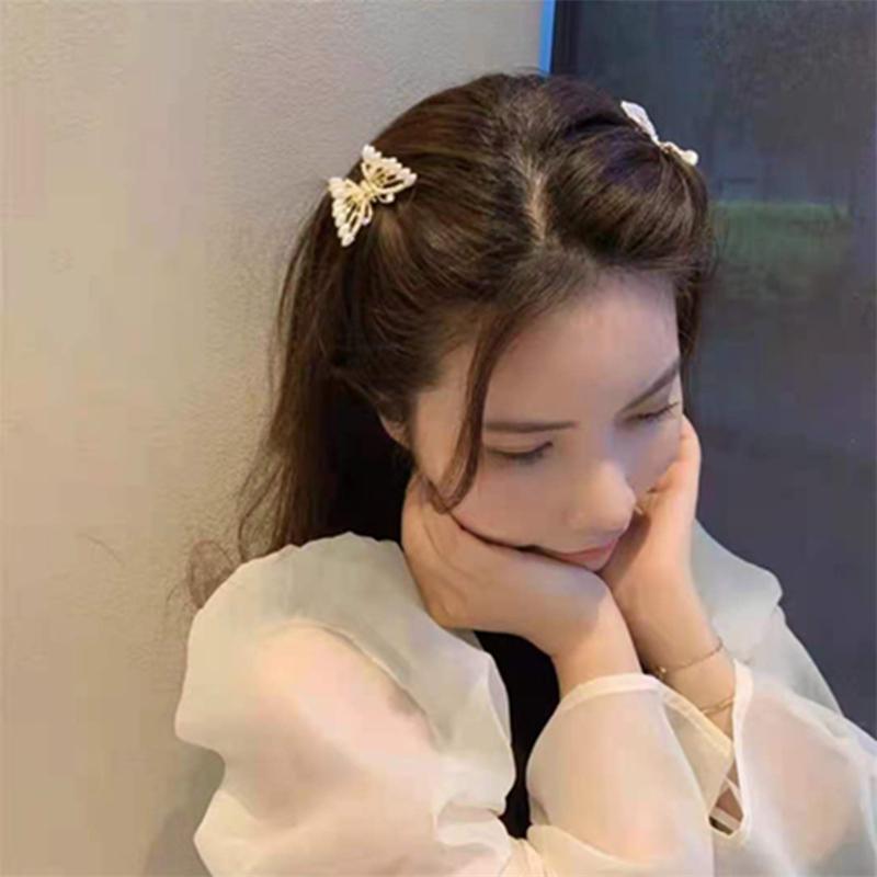 Elegant Faux Pearl Hair Clip Women High Ponytail Small Butterfly Catch Clip Side Clip Back Head Plate Girls Hair Accessories
